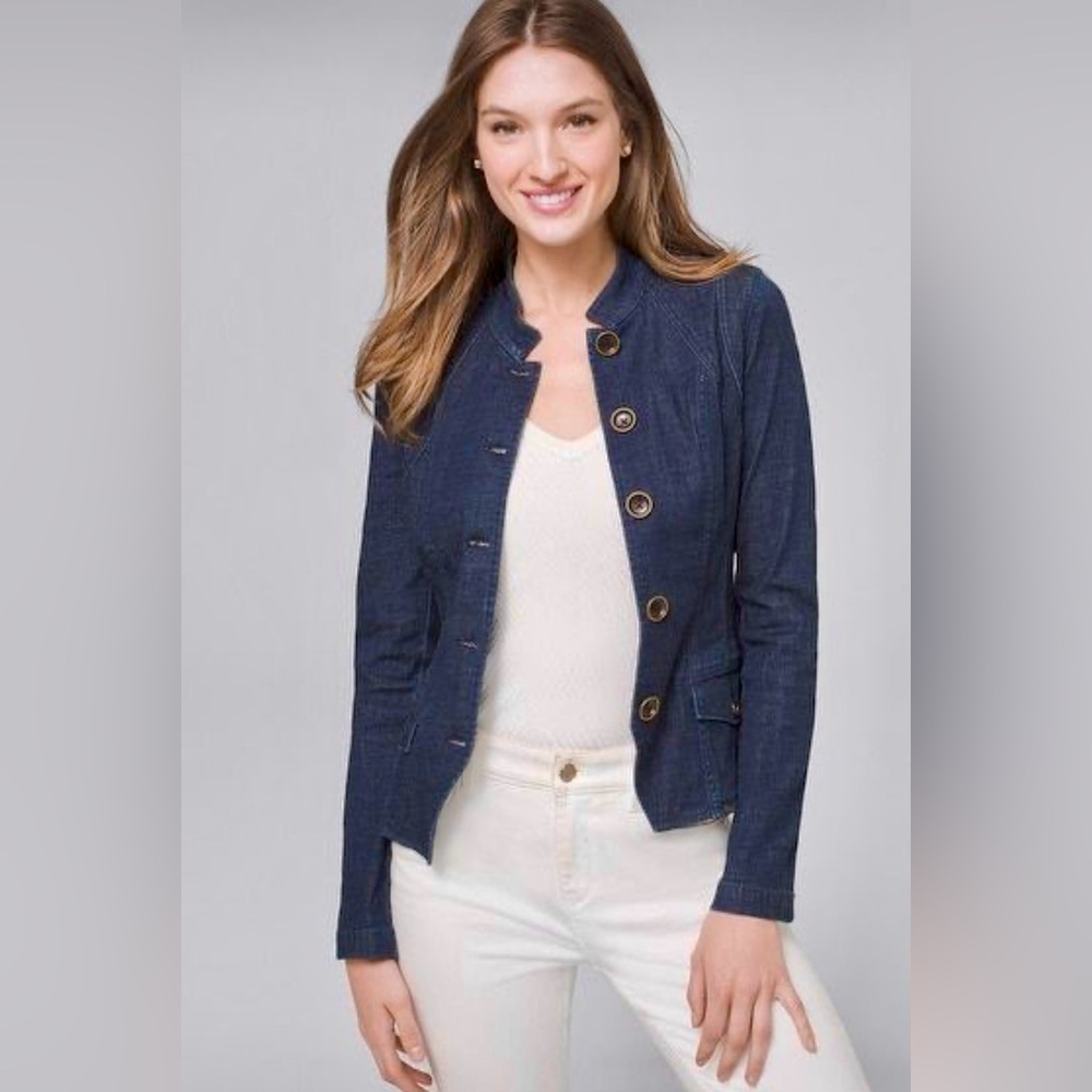 White House Black Market Denim Button Up Blazer